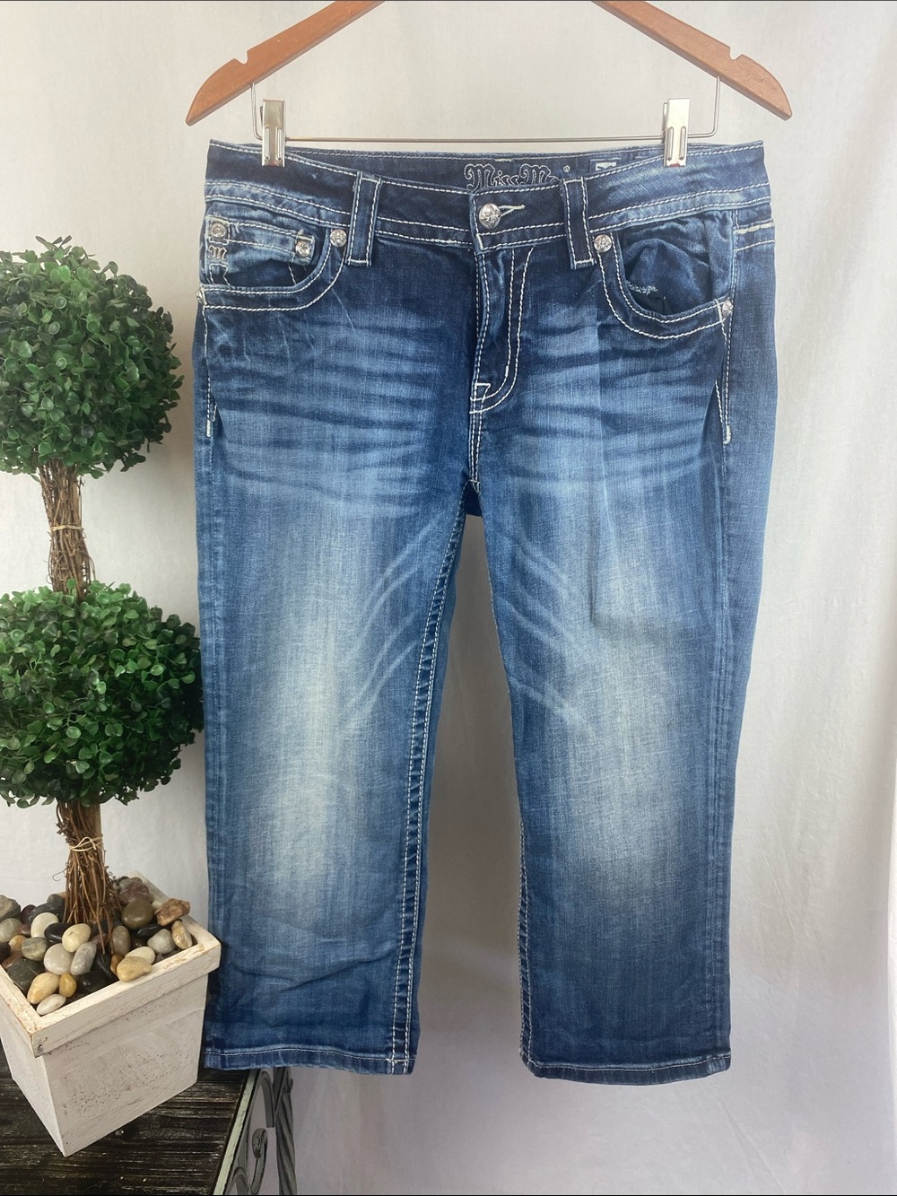 Miss Me Blue Denim Mid Rise Cuffed Capri Jeans 31
